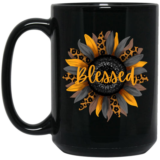 Blessed | Sunflower | 15 oz. Black Mug