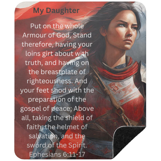 Armor of God | Daughter Blanket | Youth | Premium Black Sherpa Blanket 50x60