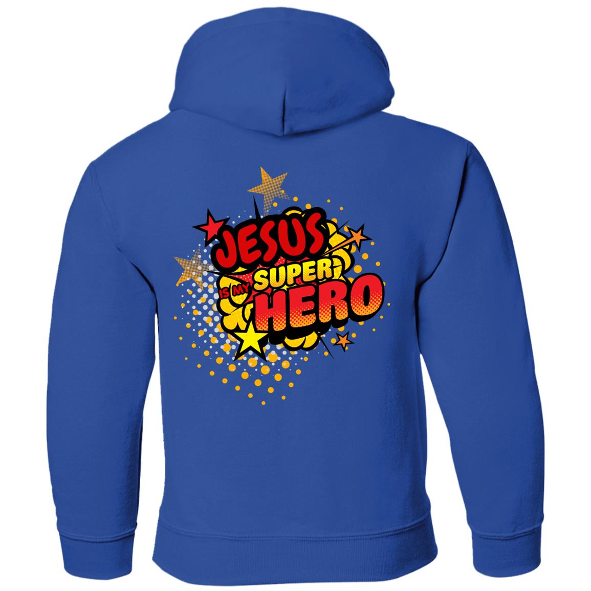 Jesus is my Super Hero | Pop Art | Youth Pullover Hoodie | Back Print